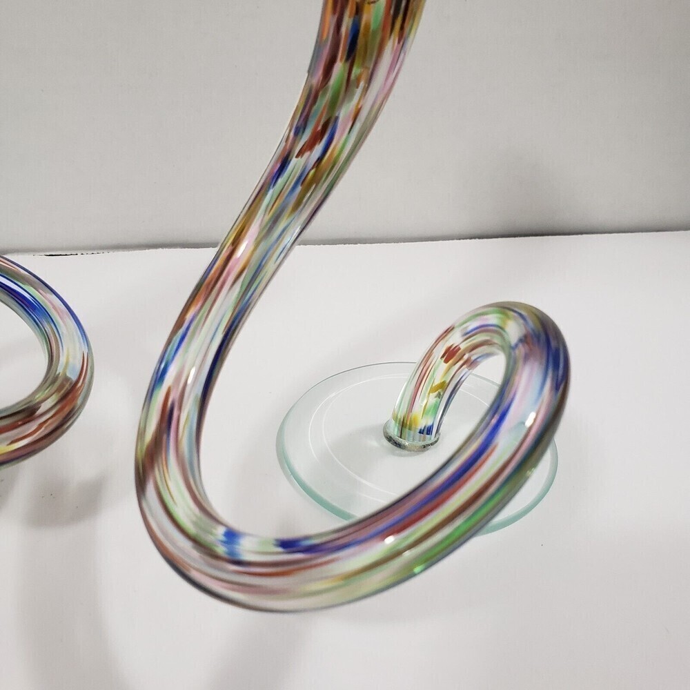 Vintage Candlesticks Hand Blown Michael Hudson Twisted Glass Confetti Set of 2 - Picture 8 of 15
